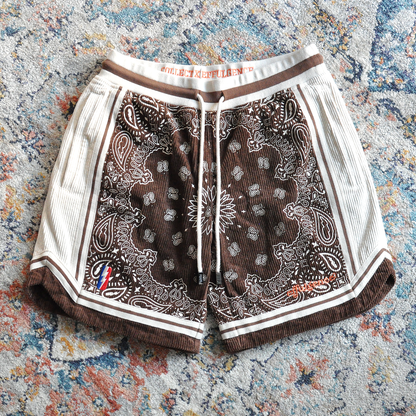EFFULGENCE X COLLECT & SELECT - BROWN PAISLEY CORDUROY SHORTS (XS, SM, MED AVAILABLE)